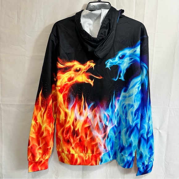 Cool Ice and Fire Dragon 3D Printing Long Sleeve Casual Loose Pullover Hoodie - Picture 5 of 7